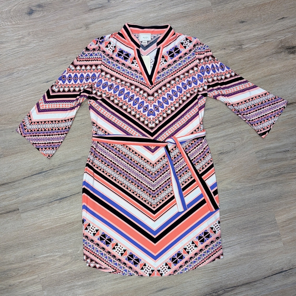 ECI Multicolor Geometric Long Sleeve Dress